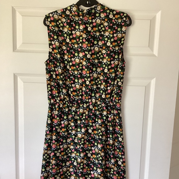 Tory Burch Ryder Black Floral Print Silk Sleeveless Shirtdress Elastic Waist Sz8 - Picture 5 of 8